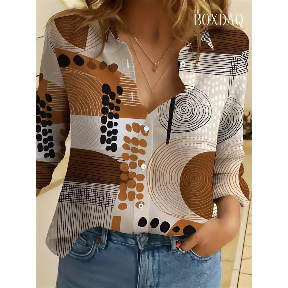 Women's Tie Dye Print Blouse Spring Autumn Fashion Graffiti Lapel Button Down Shirt Casual Long Sleeve Shirt Cardigan Top Ladies
