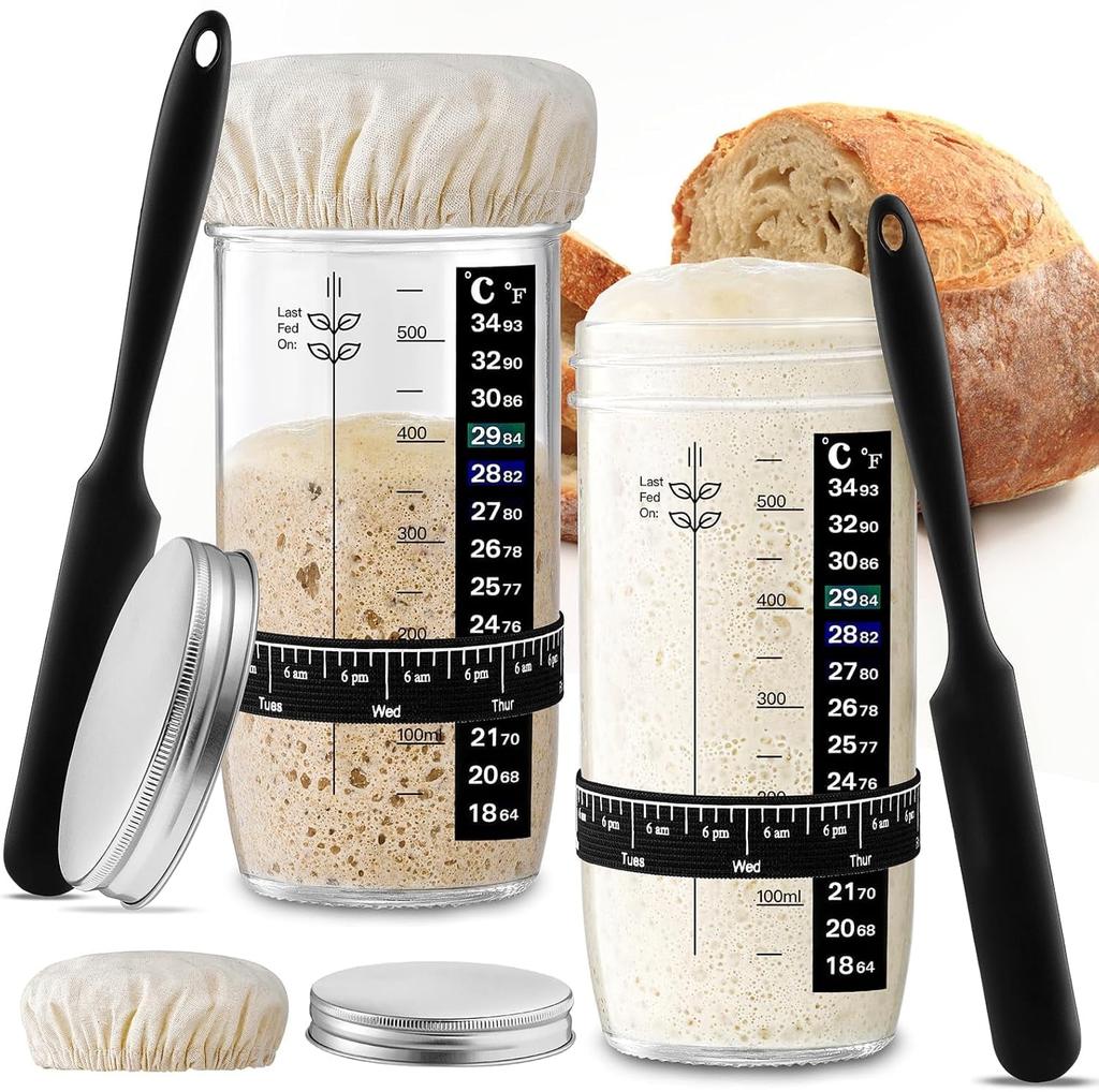 2pc Gl Sourdough Starter Jar 24 oz Organic Sourdough Starter Kit Bread Baking Supplies