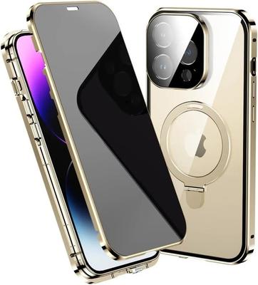 Para iPhone 16 15 14 Pro Max Marco Metálico Antirrobo Doble Cara Protección Funda Magnética Pantalla de Privacidad Protector de Lente Soporte