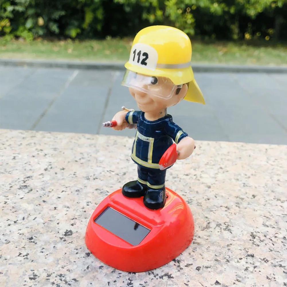Car Solar Energy Decoration Fireman Shaking Doll Christmas Children's Gifts Shaking Head Figurine Desktop Decoration