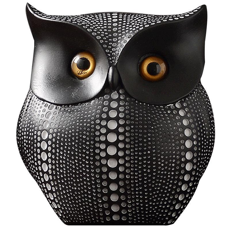 White and Black Kusama Yayoi Style Crafts Owl Animal Figurines Resin Statue Home Decoration Miniature Living Room Ornaments