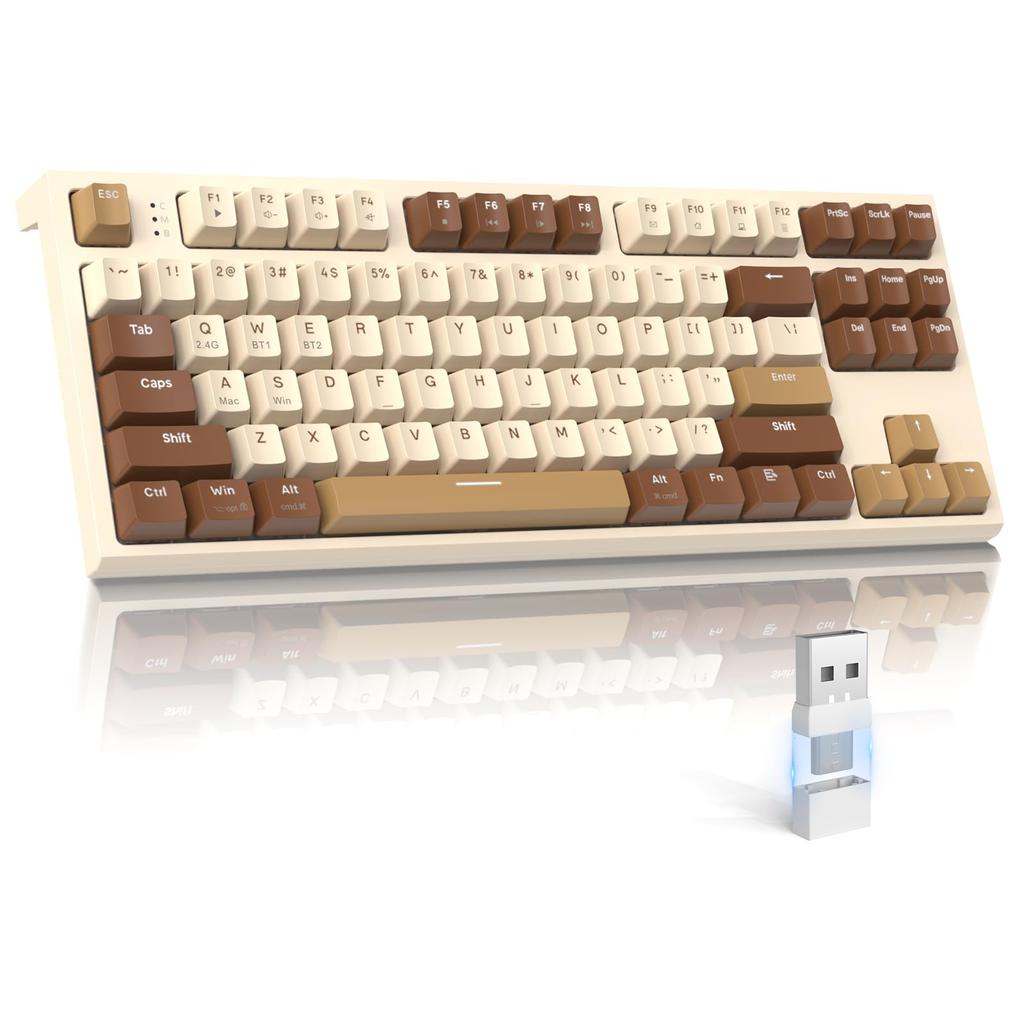 ZIYOULANG M88 Compact Wireless Mechanical Keyboard, Bluetooth Dual Mode, 2.4GHz, Type-CUSB-A Adapter Included, 87 Keys, 80% Layout, Hot Swappable,
