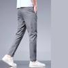 Summer New Business Ice Silk Pants Straight Elastic Waist Black Gray Trousers Breathable Simple Male Clothing Casual Suit Pants