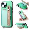 For iPhone 16 Plus Magnetic Leather Back Case with Detachable Card Holder and Wristband
