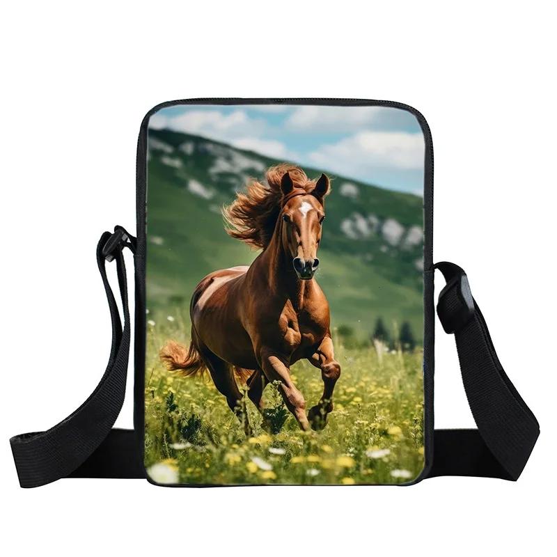Fancy Style Studio waterverf dierenprint schoudertas paard dames handtas telefoon portemonnee houder casual crossbody tas black