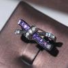 Huitan Special-interested Black Plated Purple CZ Rings for Women Vintage Female Accessories Daily Wear Party Personality