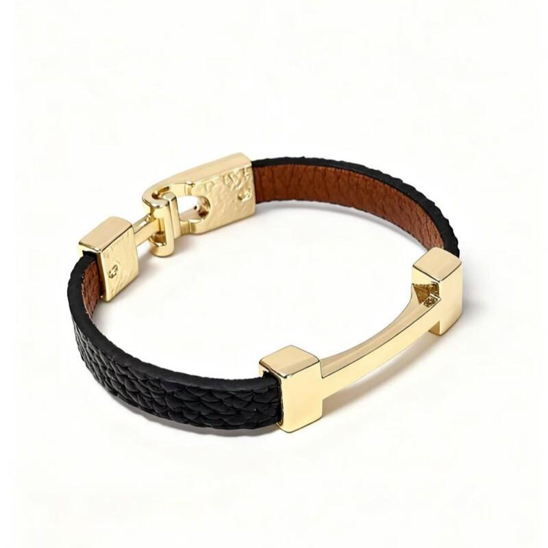 Minimalist Geometric PU Leather Flat Rope Bracelet Women Men Zinc Alloy Electroplated Brown Black Fashion Accessory