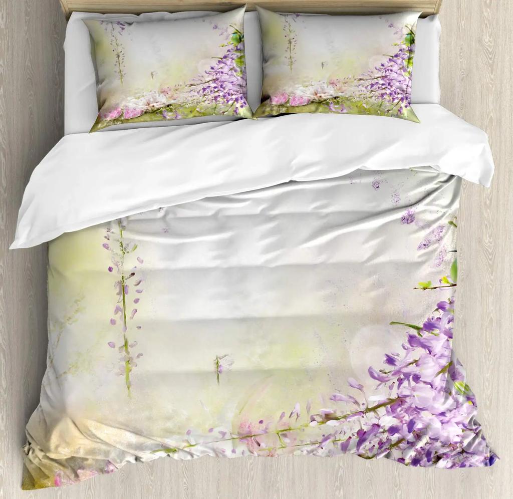 Lavender Duvet Cover SetPastel Cornflower Bridal Classic Design Gentle Floral Print Wedding Decor Bedding SetViolet White Pink