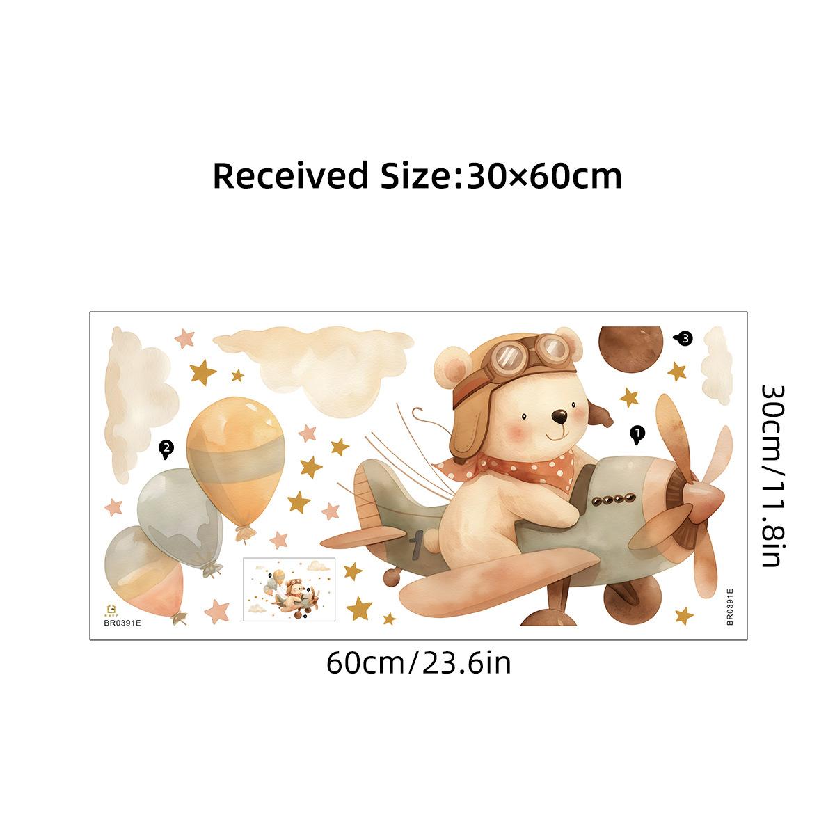 

1pc Cartoon Flying Airplane Bear Wall Stickers for Children Room Living Room Wall Decals Kids Bedroom Decoration Home Decor 30x60CM
