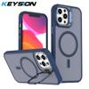 KEYSION Linsenständer Magnetische Handyhülle für MagSafe für iPhone 11 12 Pro Max 11 Pro Matt Durchscheinend Stoßfeste Rückseite