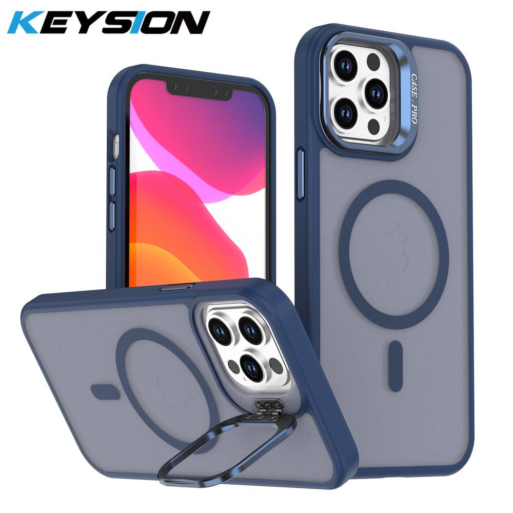 KEYSION Linsenständer Magnetische Handyhülle für MagSafe für iPhone 11 12 Pro Max 11 Pro Matt Durchscheinend Stoßfeste Rückseite