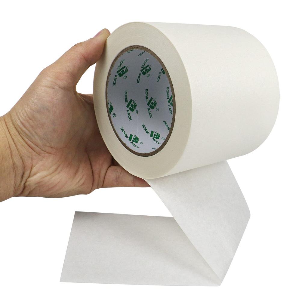 BOMEI PACK Construction Masking Tape, White, 100mm Wide x 50m Long, General-Purpose Painter's Tape, 1 Roll
