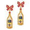 European and American New Fresh Pearl Earrings, Alloy Inlaid with Colored Diamonds, Bow Wine Bottle Earrings, High-end Champagne Earrings, Women