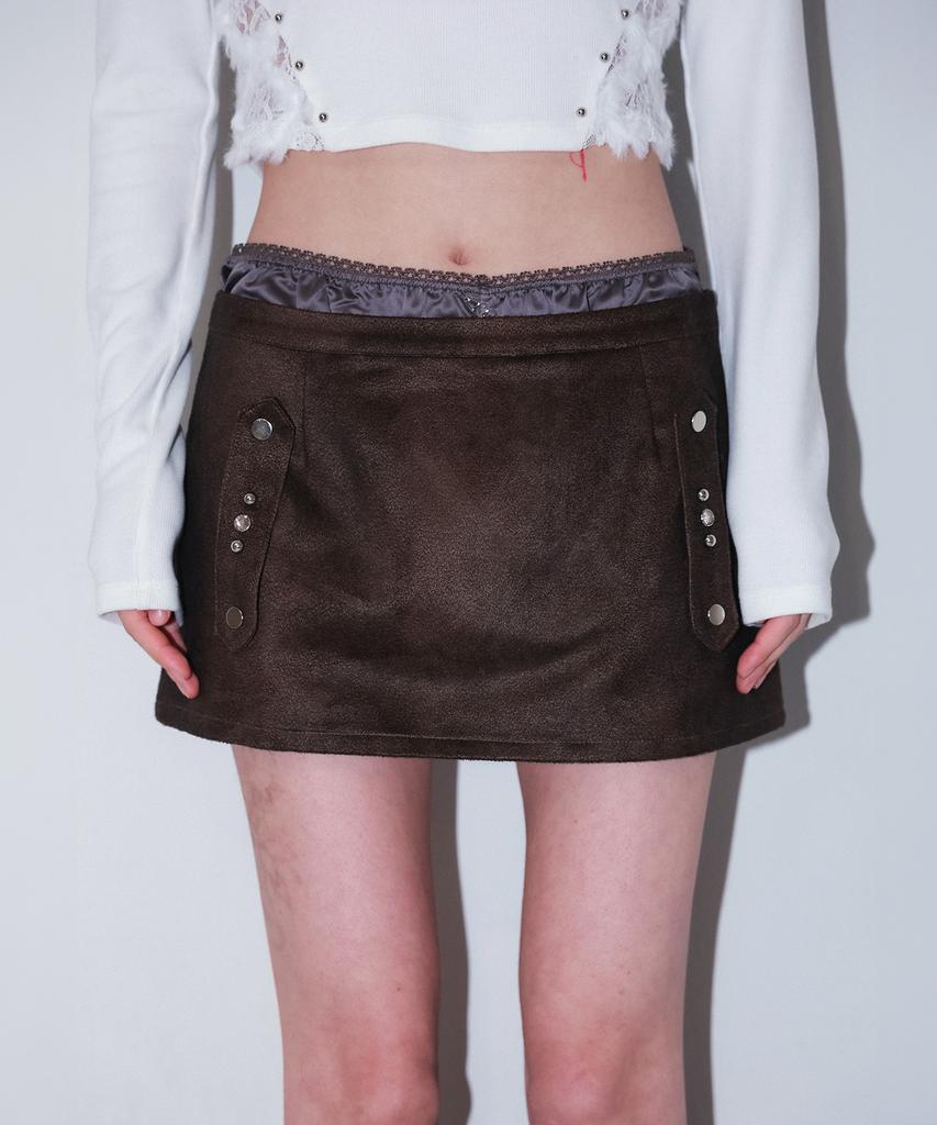 Chelikwili Suede Satin Peek Mini Sk - Khaki