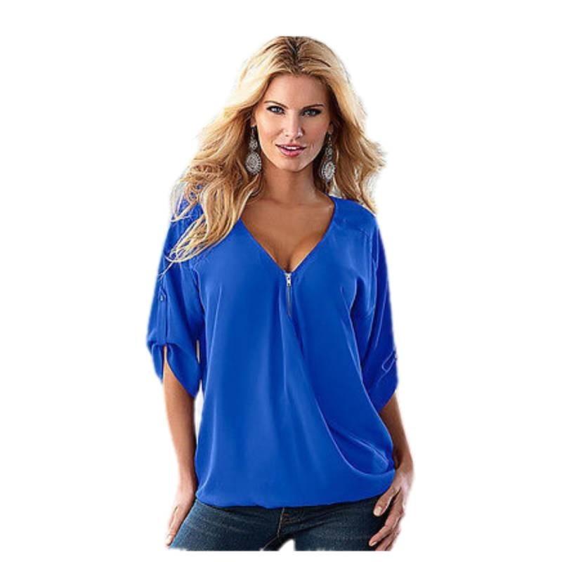 Elegant Chiffon Blouse For Women Summer Loose Fit Pullover Top In Solid Colors