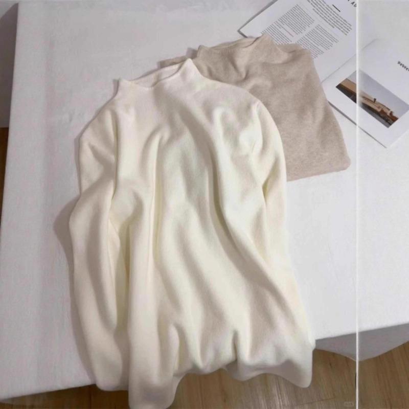Autumn and Winter Small Stand-up Collar Milk Ffu Soft Waxy Bottoming Knitted Sweater Large Size Fat Mm Women's Sweater Simple Inner Top