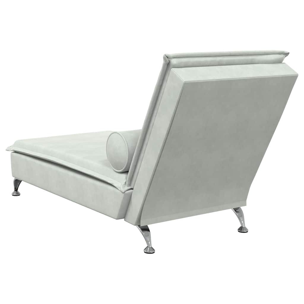 Massage Chaise Lounge with Neck Roll Light Grey Velvet
