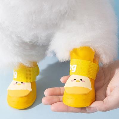 4 Stück/Set Cartoon Niedliches Haustier Silikon Regenstiefel Tragbare Hundeschuhe Rutschfest Wasserdicht Fußschutz Outdoor Haustier Pfotenschutz