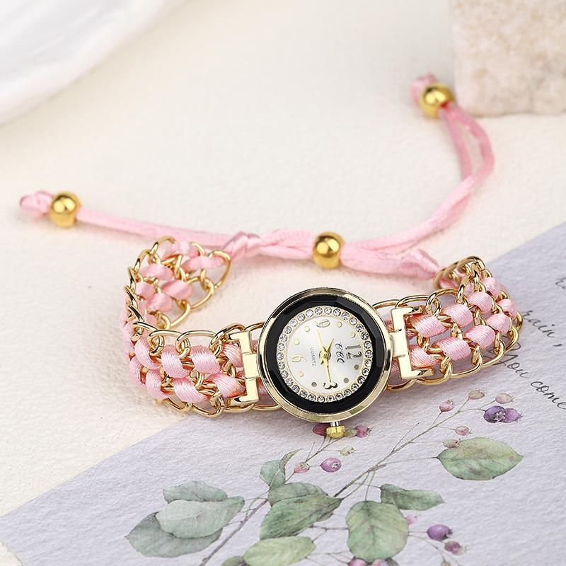 Gift bracelet, lady's watch New Casual Fashion Diamond-encrusted Women's Watch Korean-style Female Student Woven Drawstring Bracelet Watch