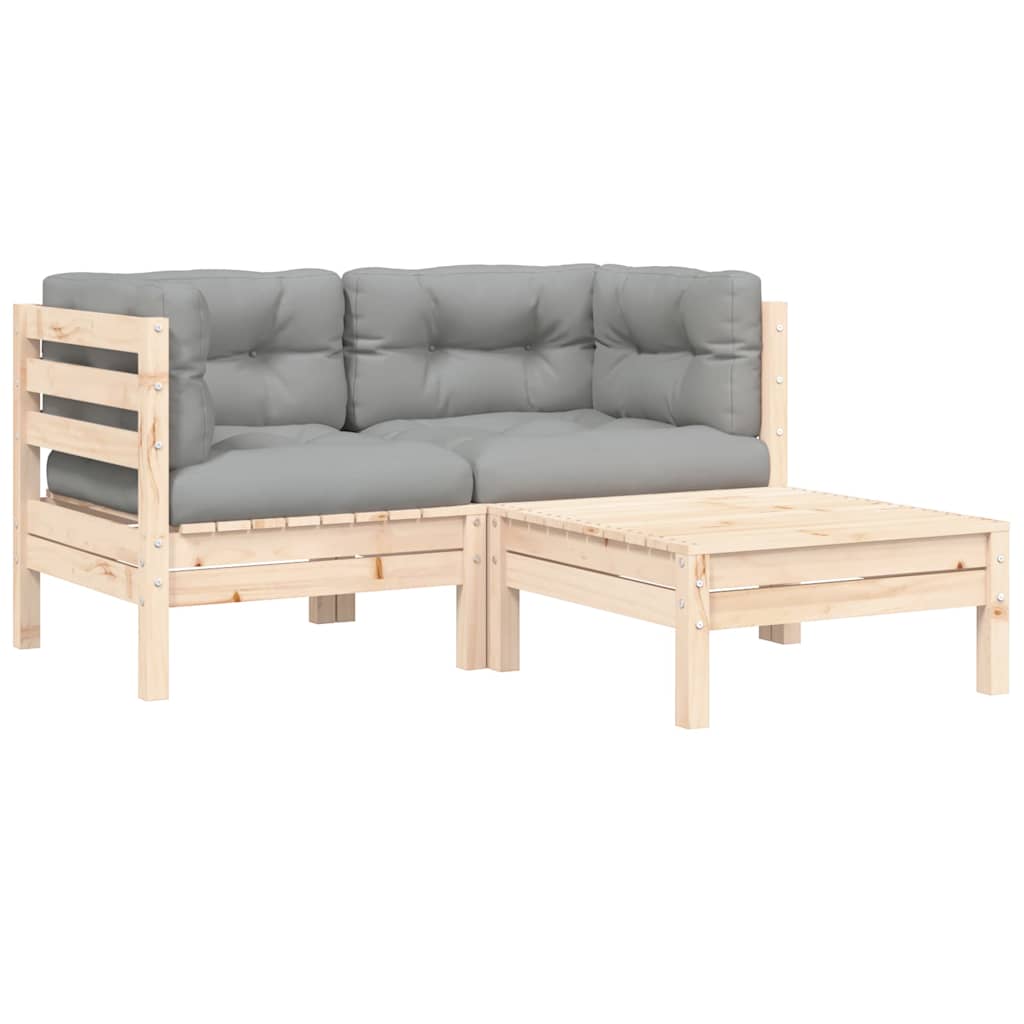 vidaXL 3-part. Garden Lounge Set with Grey Cushions Pine Solid Wood