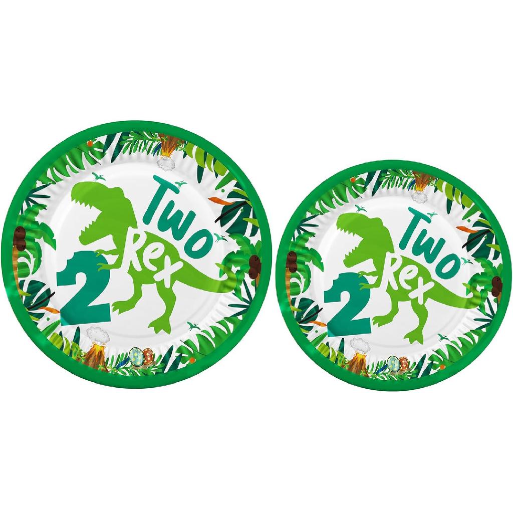 Dinosaur Birthday Decorations 2 year old Boy Plates Napkins and Cups Banners Table Cloth Three Rex Birthday Party Decorations for Boys Two Rex
