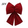 Decorative Velvet Bows for Wreaths Christmas Flocked Fabric Bow, Large Red Bow with Hanging Strap, Mall Window Displays Festive Pendant Tree, Holiday