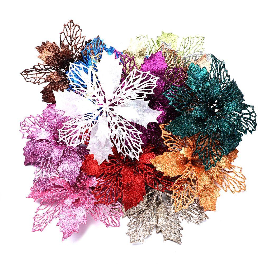Glitter Artifical Fake Flowers Christmas Flowers Home Xmas Ornaments Christmas Tree Decorations