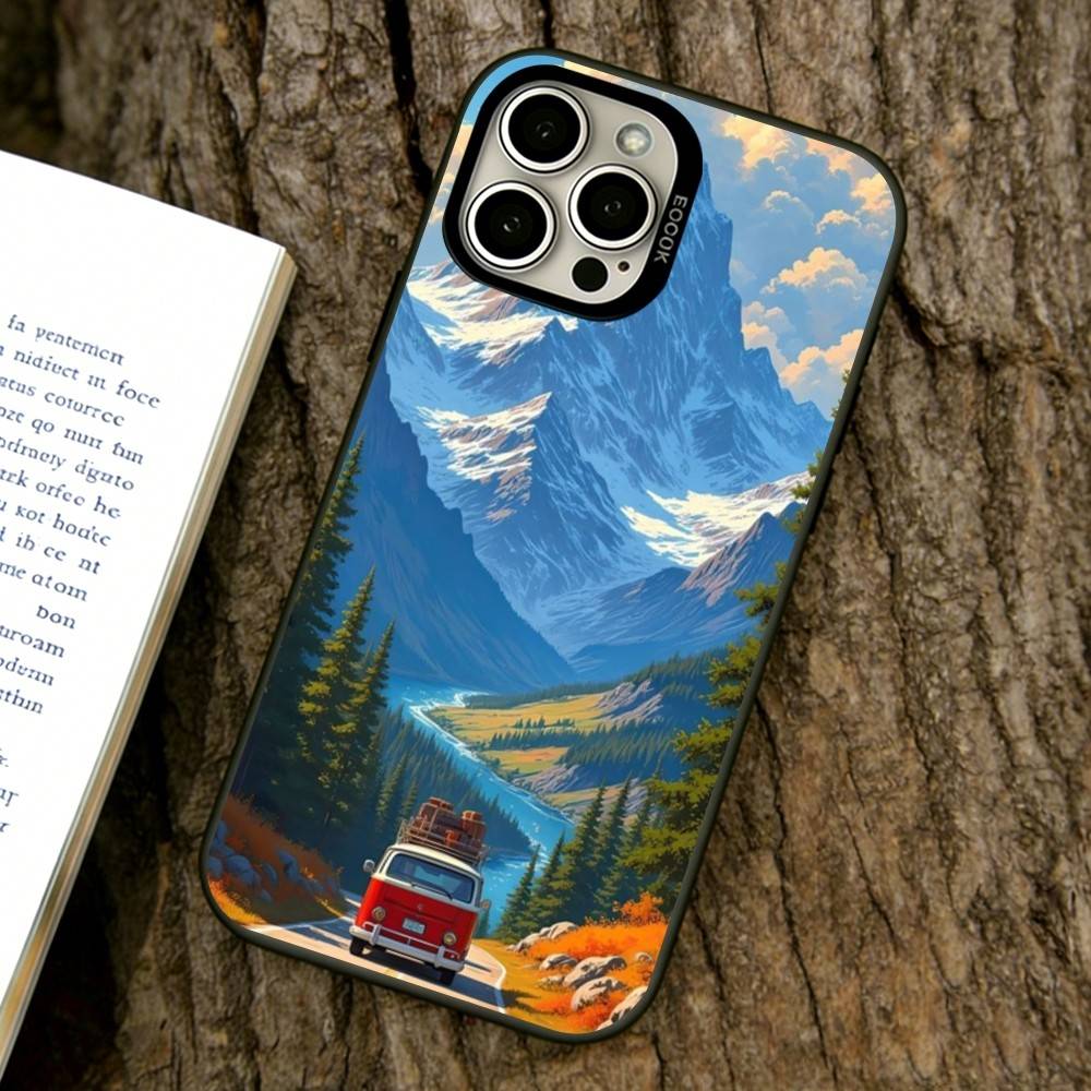 Travel Landscape Bus Phone Case For iPhone 17,16,15,14,13,12,11 Plus,Pro Max,XS,Colorful Silver Phone case Funda Cover