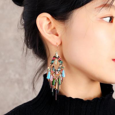 Boucles d'oreilles bohèmes tendance en argent 925 avec franges boucles d'oreilles rétro en cristal boucles d'oreilles longues élégantes pour femmes