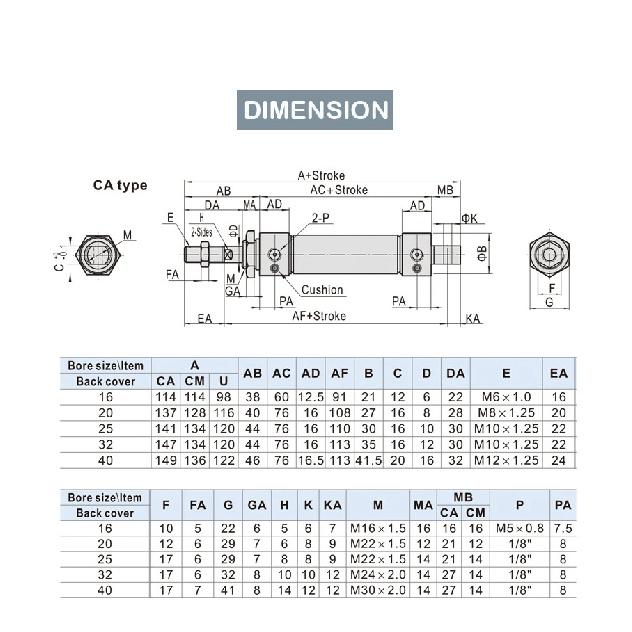 MA16/20/25/32/40 Series Stainless Steel Magnetic Ring 25-500Mm Stroke Double Acting Small Mini Pneumatic Air Cylinder