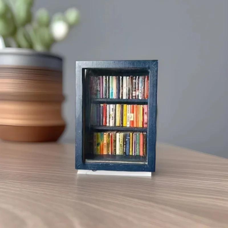 New Wooden Pocket Anxiety Bookshelf Home Decoration Creative Ornament Miniature Bookshelf Portable Rectangular Tiny Book Library