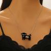 Cute Black Cat Fish Bone Pendant Necklace - Creative Cartoon Animal Charm Fashion Jewelry