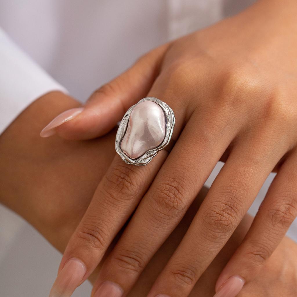 Ingemark Kreative Unregelmäßige Barock Imitation Perle Verstellbare Ringe Damen Elegant Geometrischer Ring Wed Braut Ästhetischer Schmuck