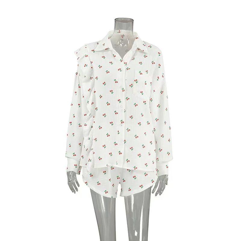 

Западный стиль Новый модный принт Волан Длинный рукав Топ Шорты Комплект Комплект Топ и Шорты Printed L