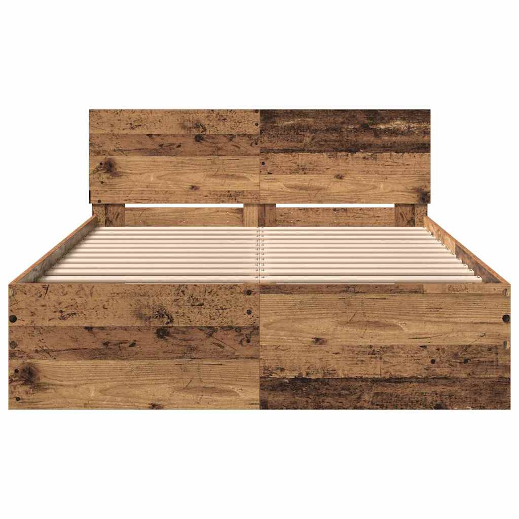 Bed Frame with Headboard Reclaimed Wood Look 193 x 125 x 70 cm Wood Based Material