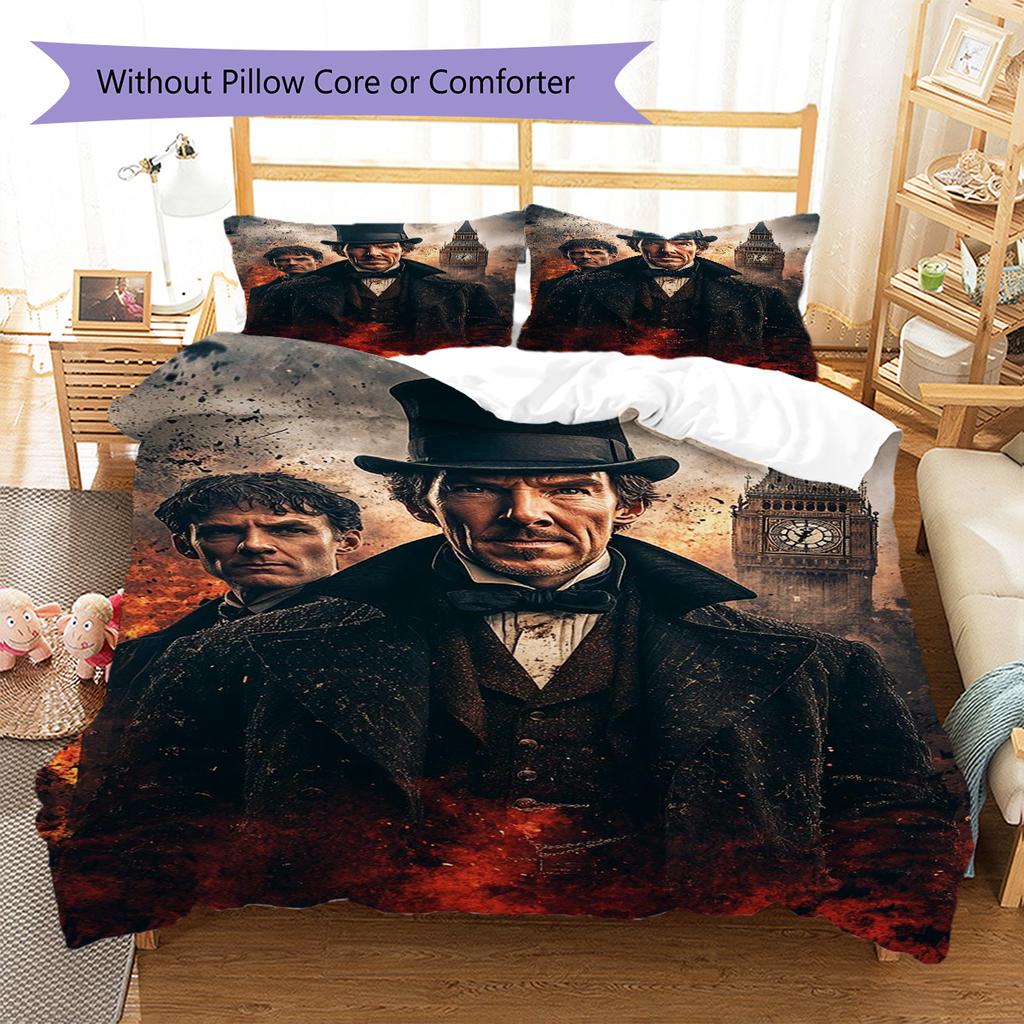 Sherlock Pattern Bedding Set Quilt Cover Pillowcase Home Decor Gift (1 * duvet cover + 2 * pillowcase, without core)