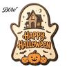 Scary Halloween Signs Black Cat Ghost Door Sign, Decorative Plaque, Wooden Hanging Craft Decorations Vintage Rustic Decor with Jute Rope, Seasonal