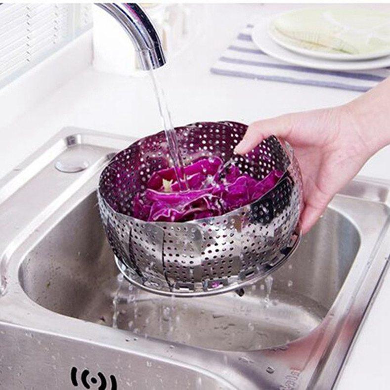 Multifunctional Retractable Steamer Tray Holder Fruit Drip Tray Drain Basket