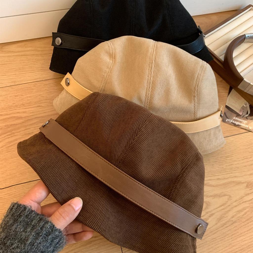 Korean Style Corduroy Fisherman Bucket Hat for Women - Trendy Autumn/Winter 2025