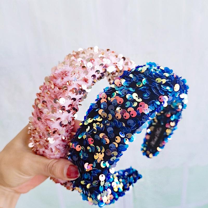 Fashion Hair Accessories Sequin Fabric Sponge Plastic Hairband Headband Hair Band for Women