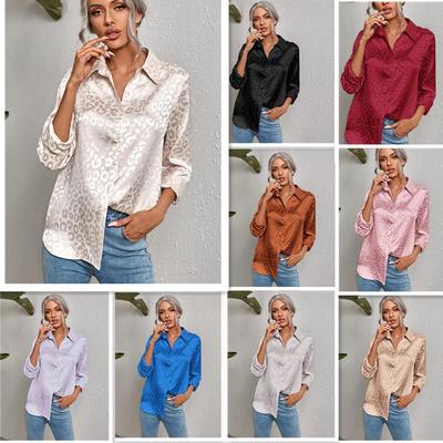 Fashion Tops Elegant Office Lady Long Sleeve Leopard Jacquard Blouse Turn Down Collar Button Shirt Plus Size