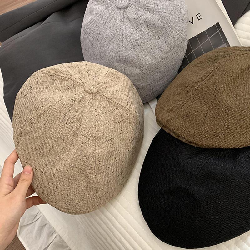 Women Vintage Cotton Linen Beret Hat Solid Color Hip Hop Forward Sunshade Hats Ins Korean Girl Artist Painter Visor Caps