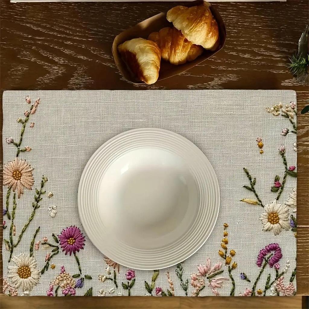 1pc Elegant Floral Tablecloth Placemat - Non-Slip Heat-Resistant Table Mat, Large for Dining, Kitchen, Parties