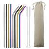 18/10 Stainless Steel Reusable Straws Gold Drinking Straw Set Mteal Straw Coffee Party Bar Straw With Cleaner Brush Portable Bag