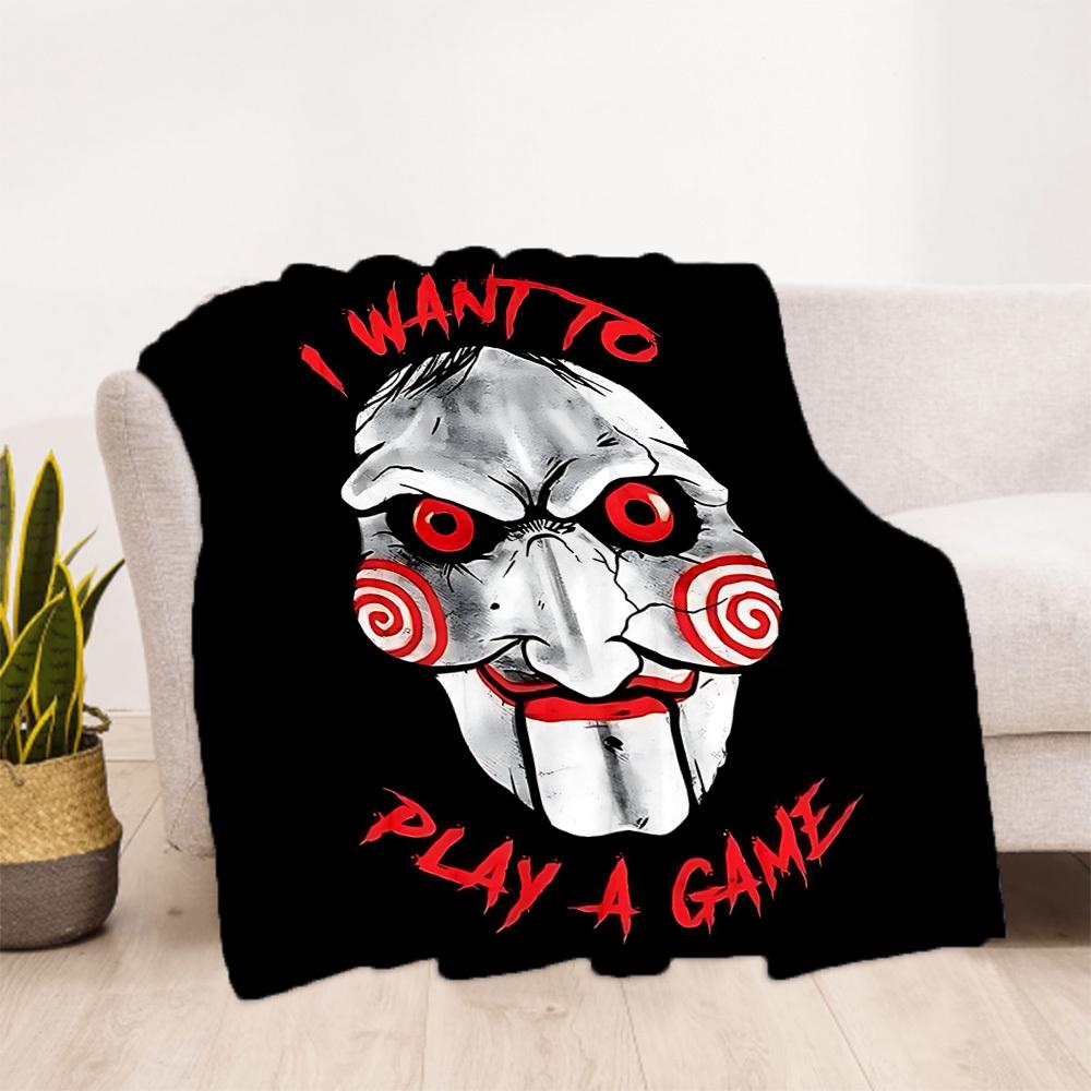1pc Saw Billy the Puppet Outdoor Blanket Lightweight Flannel, Soft & Warm, All Season Use for Sofa, Outdoor, Camping, Living Room, Office, Chair