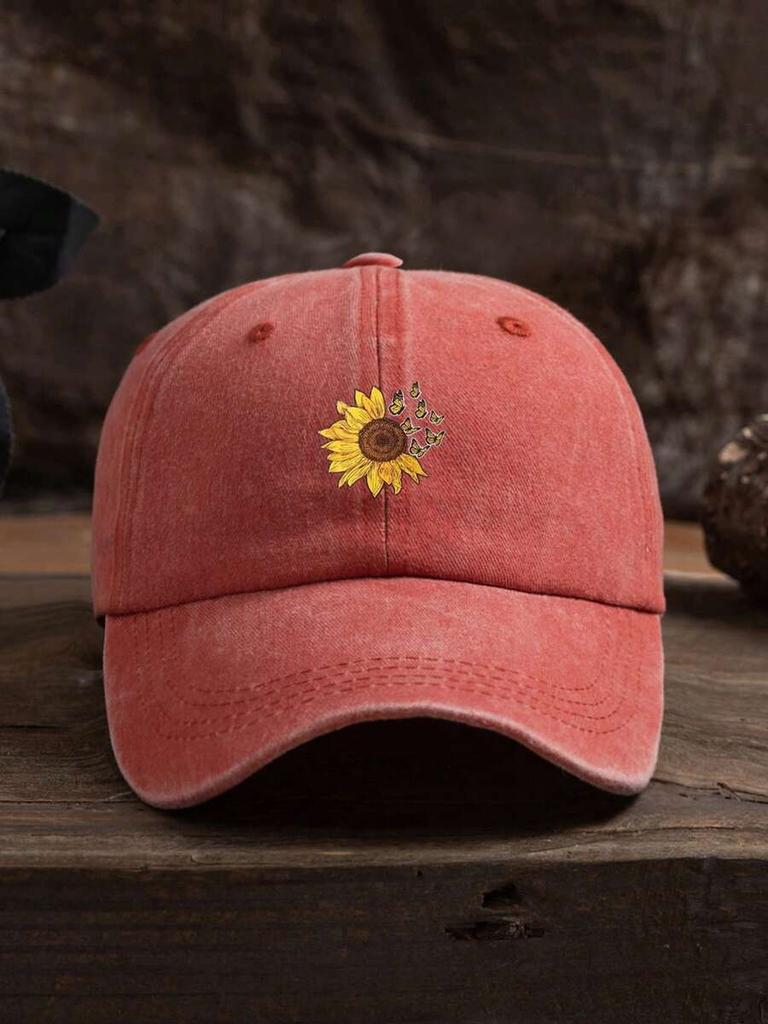 Sunflower Embroidered Denim Baseball Cap For Adults Casual Boho Style