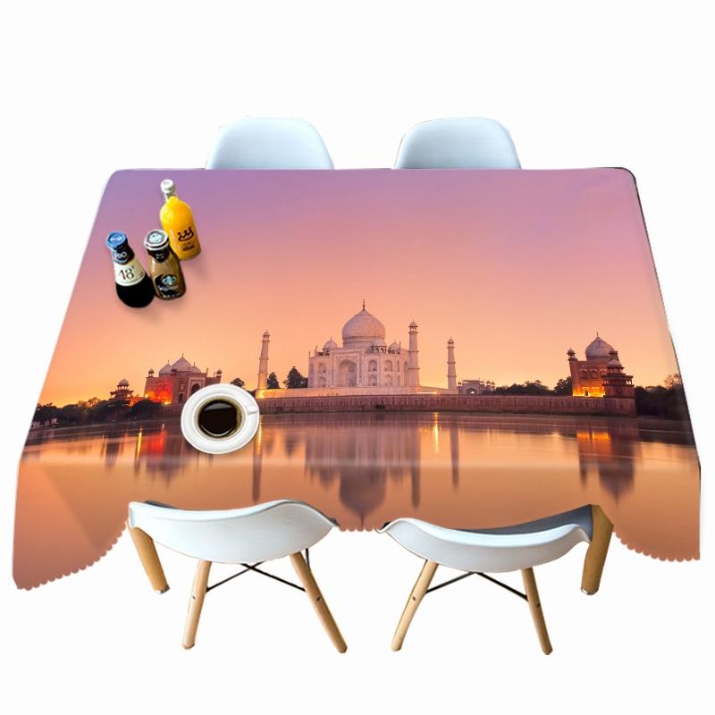 Castle By The River Sunset Landscape Pattern Tablecloth Thicken Cotton Rectangular Round Table Cloth For Wedding Picnic Party