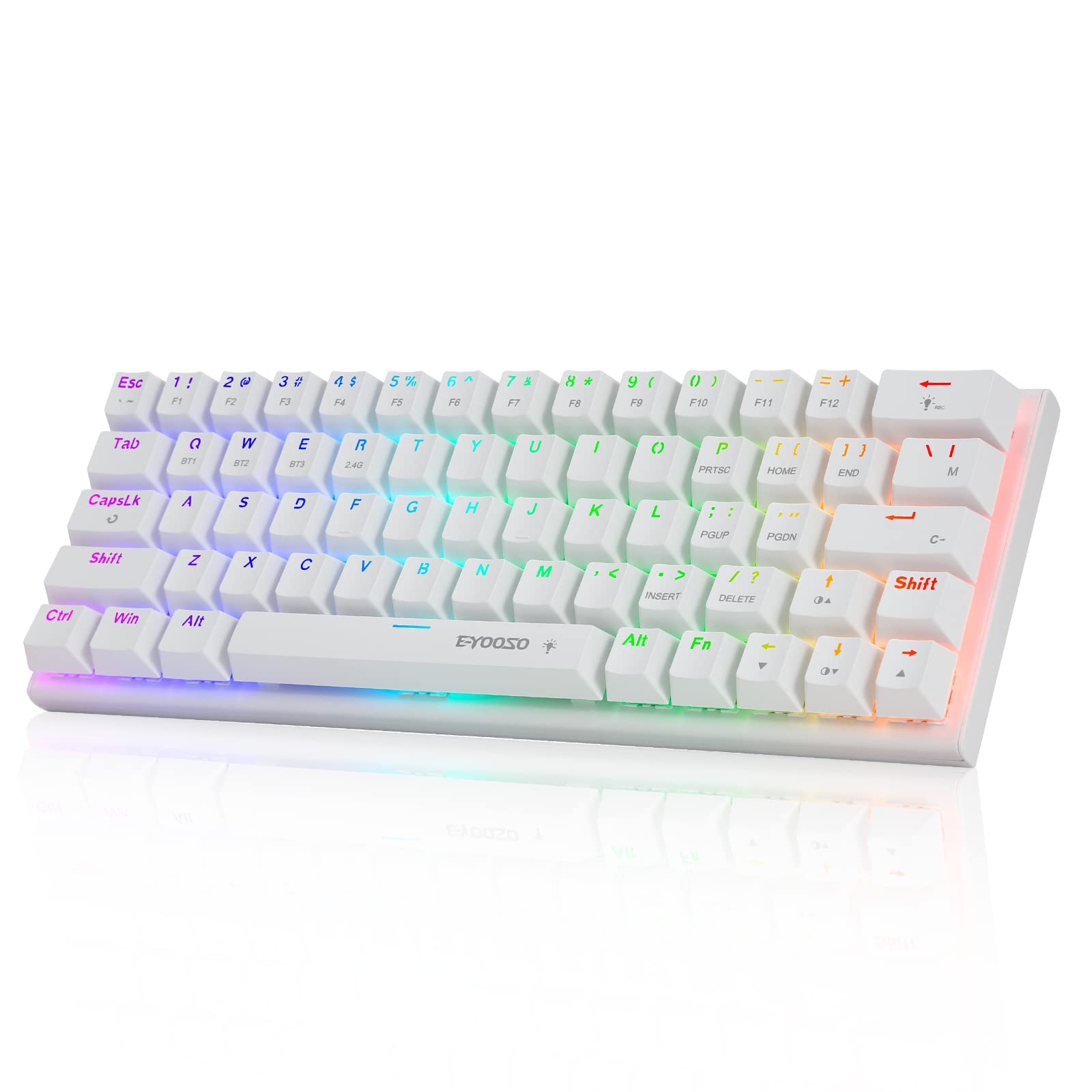

Gaming Keyboard 63 Keys Mechanical Keyboard with Blue Switches Wireless and USB Wired 3 Mode Connection Rechargeable RGB LED Backlight Smaller Compact