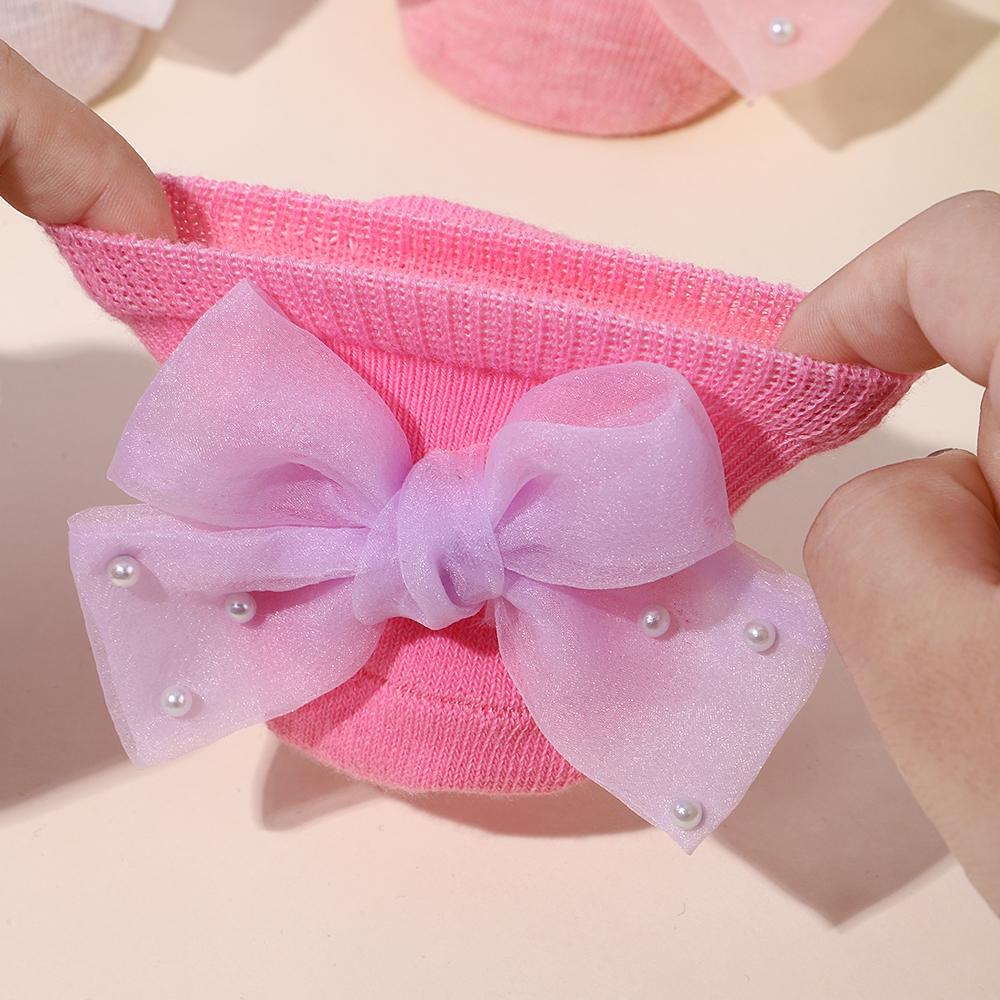 1 Pair of Lace Bow Socks Chiffon Pearl Delicate Breathable Socks Baby Girl Toddler Letter Socks