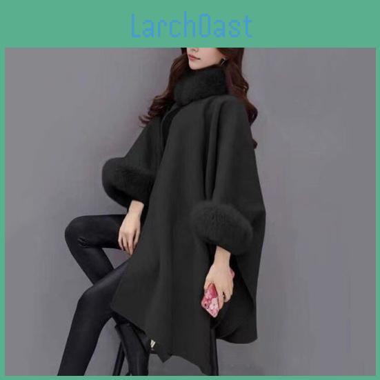 Dolman Lady Coat Cape Winter Sleeves Thick Shawl Loose Stand Collar Solid Color Faux Fur Decor Warm Daily Wear Work Outdoor Poncho